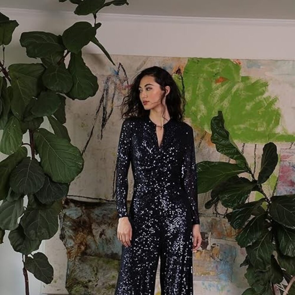 Maggy London,  womens Holiday Sequin Jumpsuit ( Occasion Jumpsuit)